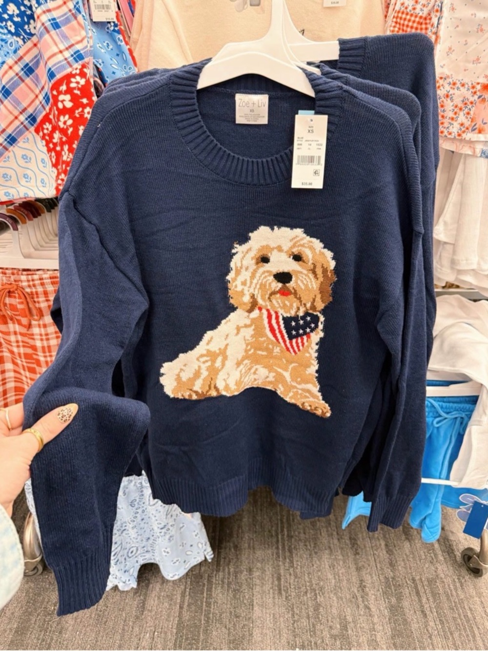 Americana Dog Sweater Navy Goldendoodle Graphic Pullover Size Large NWT - Picture 2 of 4
